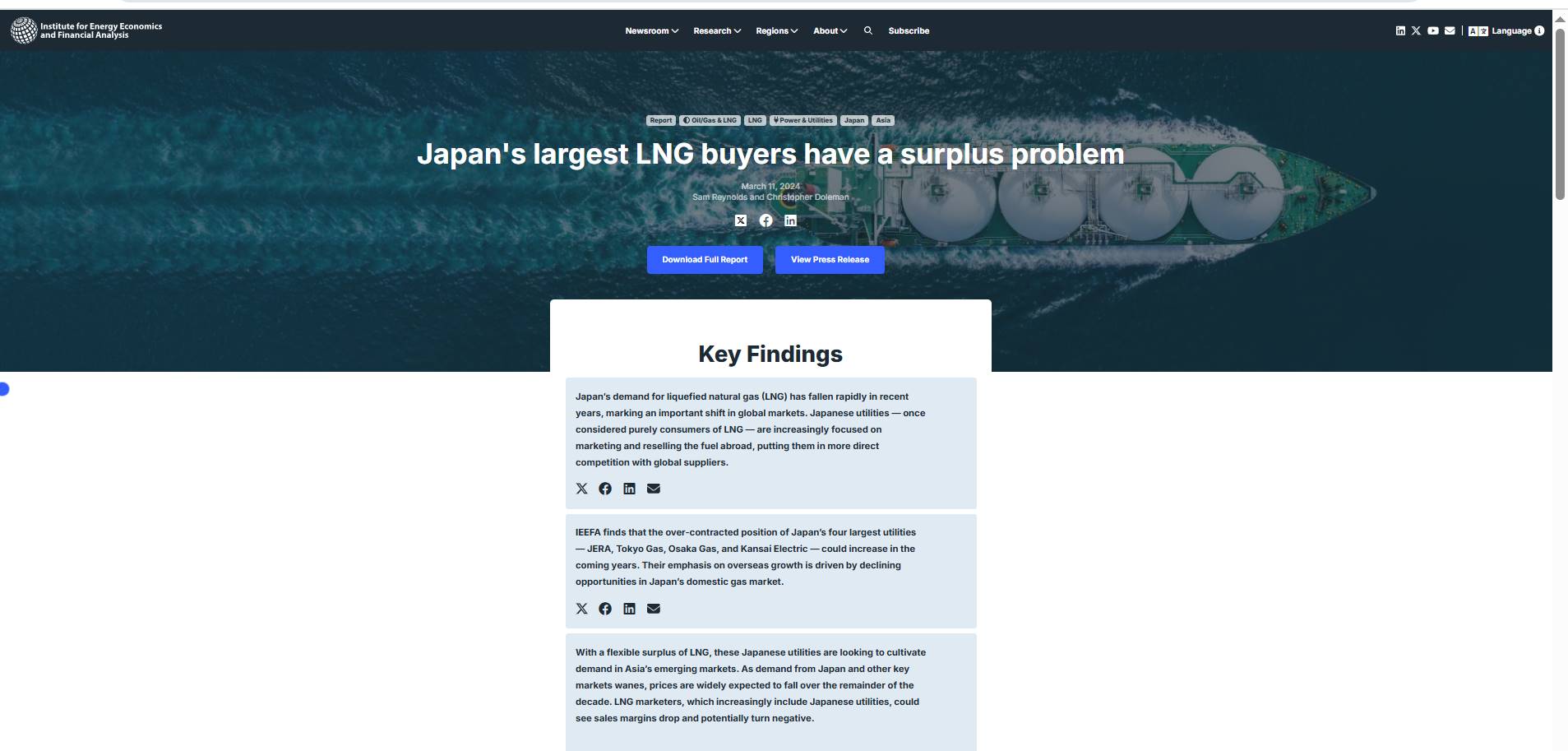 Tekst Instituta za ekonomiju energije i finansijske analize iz Amerike