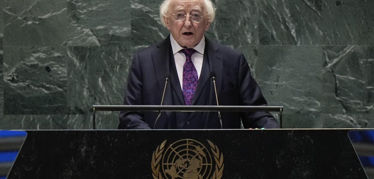 Ireland's President Michael D. Higgins speaks to the United Nations General Assembly during Summit of the Future, Sunday, Sept. 22, 2024 at U.N. headquarters. (AP Photo/Frank Franklin II) (Foto: Frank Franklin II)