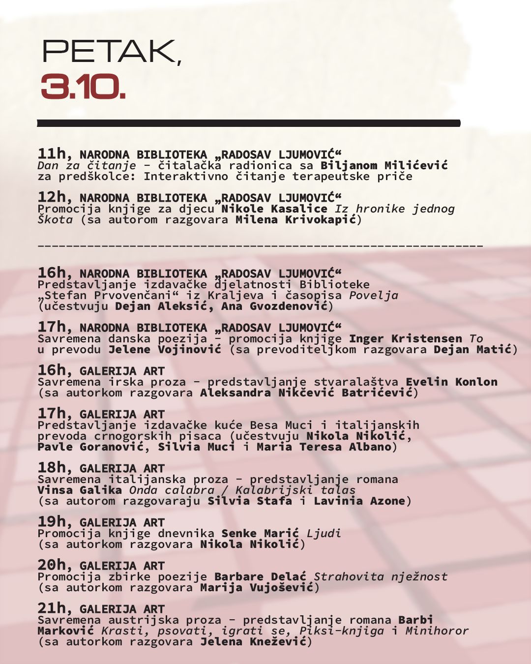 Program za 3. oktobar (Foto: Međunarodni festival književnosti/Facebook)