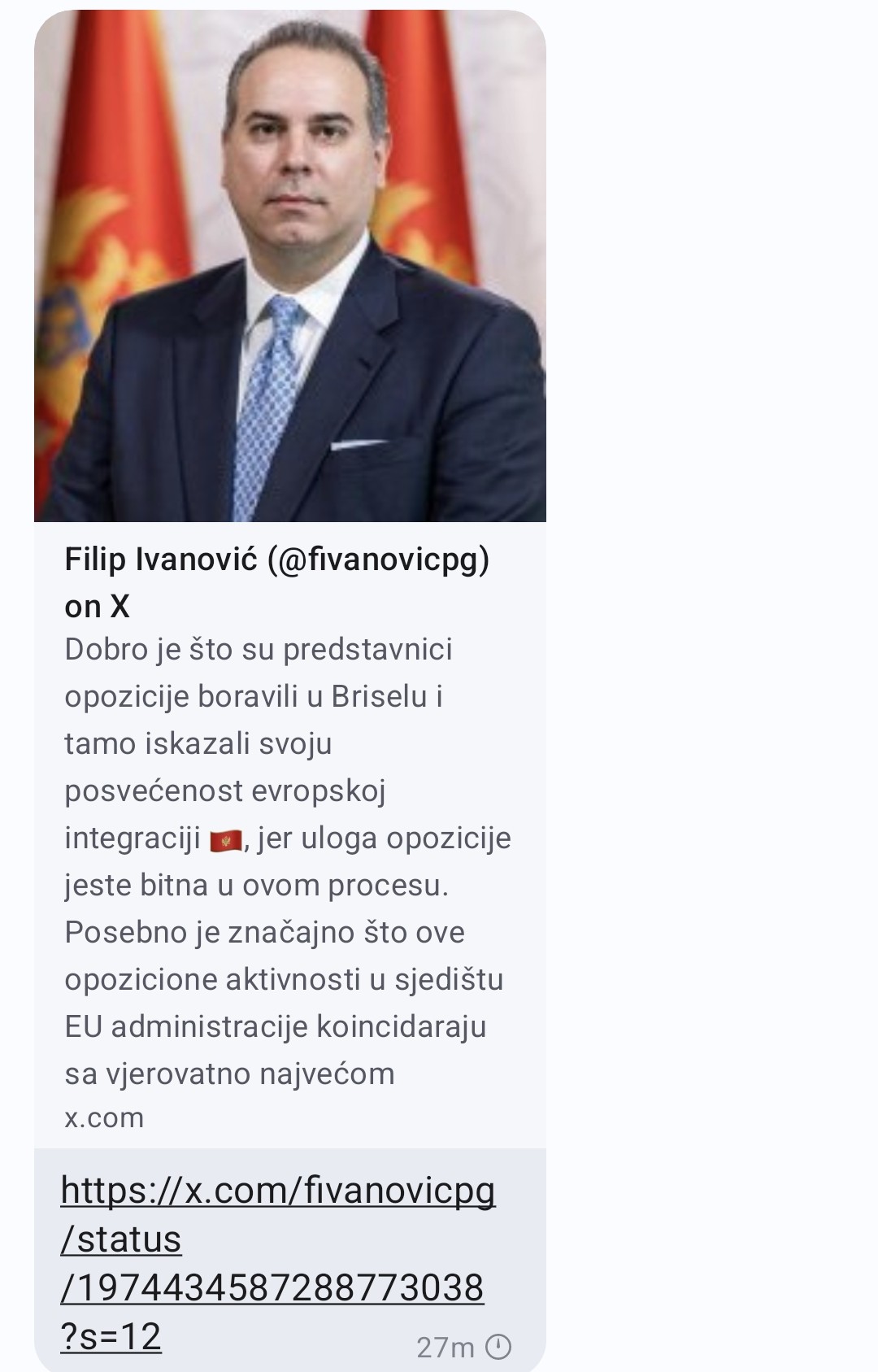 SPORAN POST: Screenshot objave Ivanovića