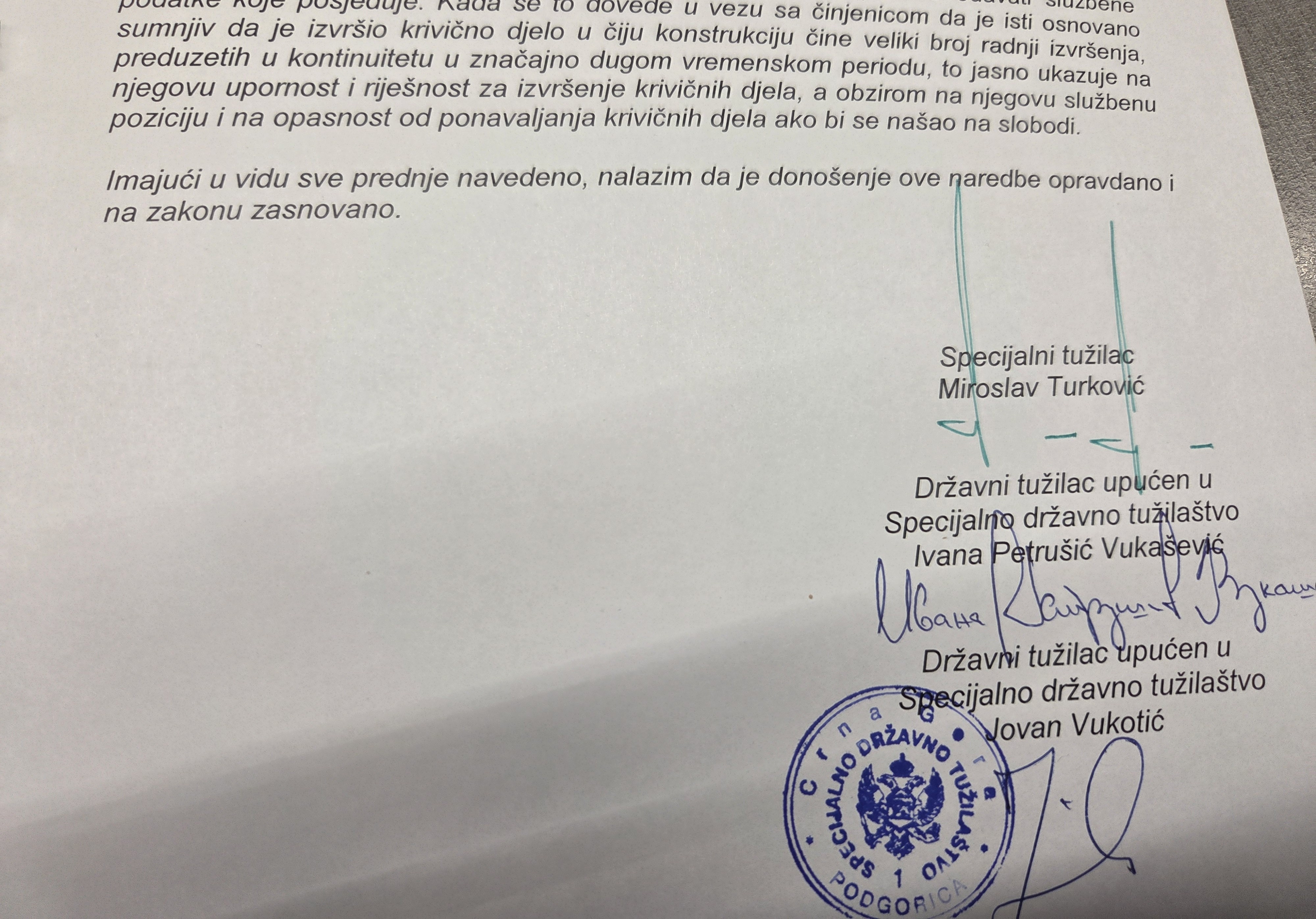 PROBLEMATIČNA NAREDBA: Potpisi troje tužilaca 