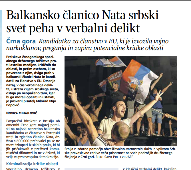 IZ SLOVENIJE SE VIDI PRITISAK SDT-A NA CRNOGORSKE MEDIJE: Članak iz Dela (Foto: Portal ETV)