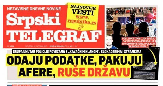 KAO DA SE GOVORI O CRNOGORSKOM SDT-U I MEDIJIMA: Naslovnica Srpskog Telegrafa