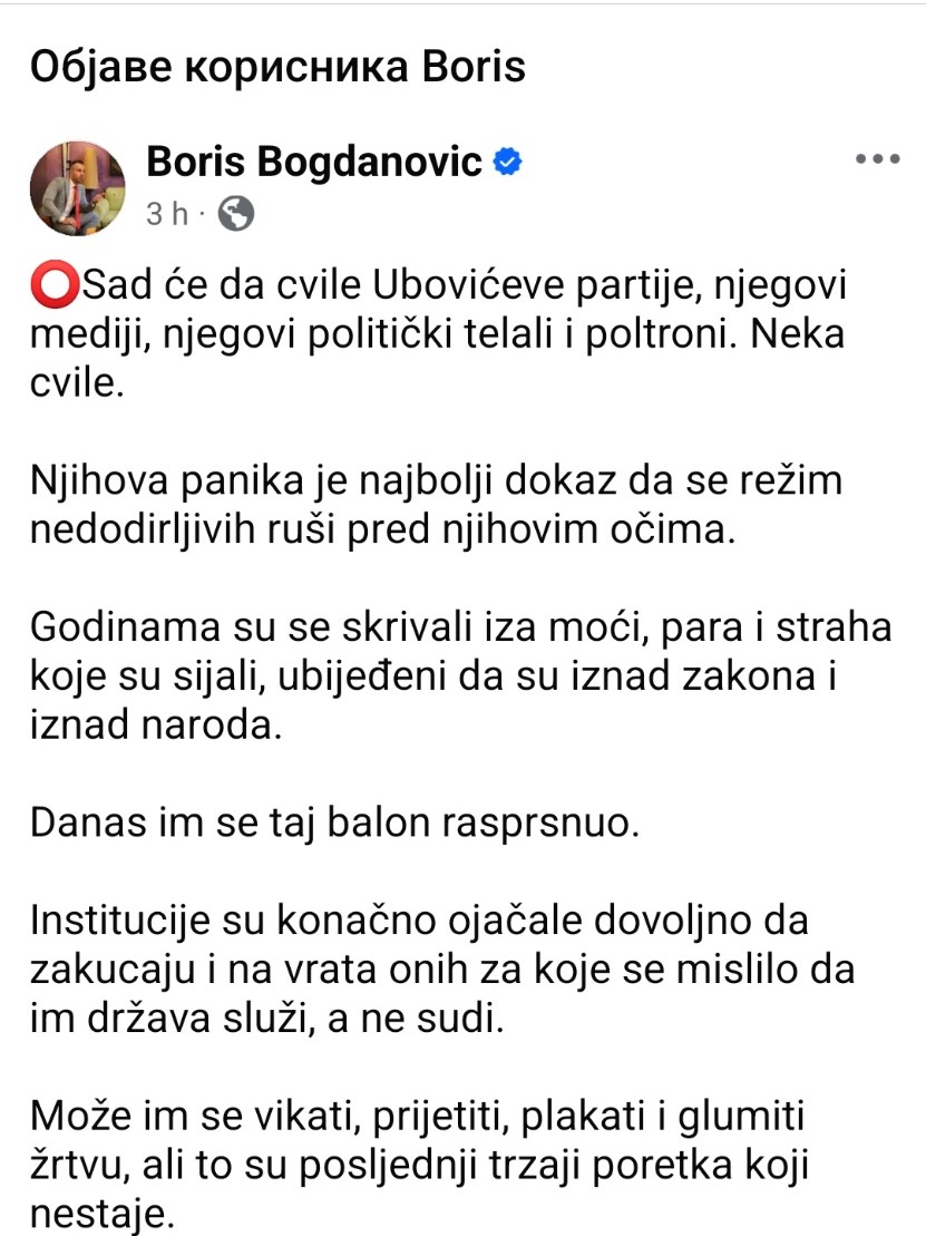 MALI BERIJA IZ DEMOKRATA: Objava Borisa Bogdanovića