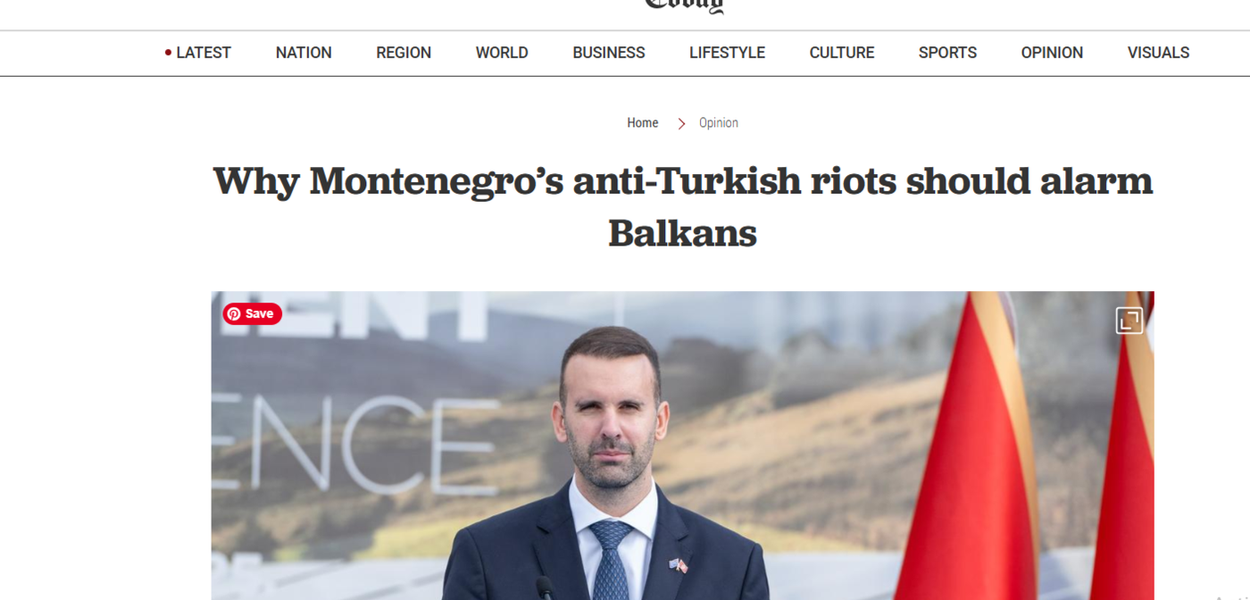 UPOZORENJE ZA PODGORICU: Screenshot teksta iz ,,Turska danas" (Foto: Portal ETV )