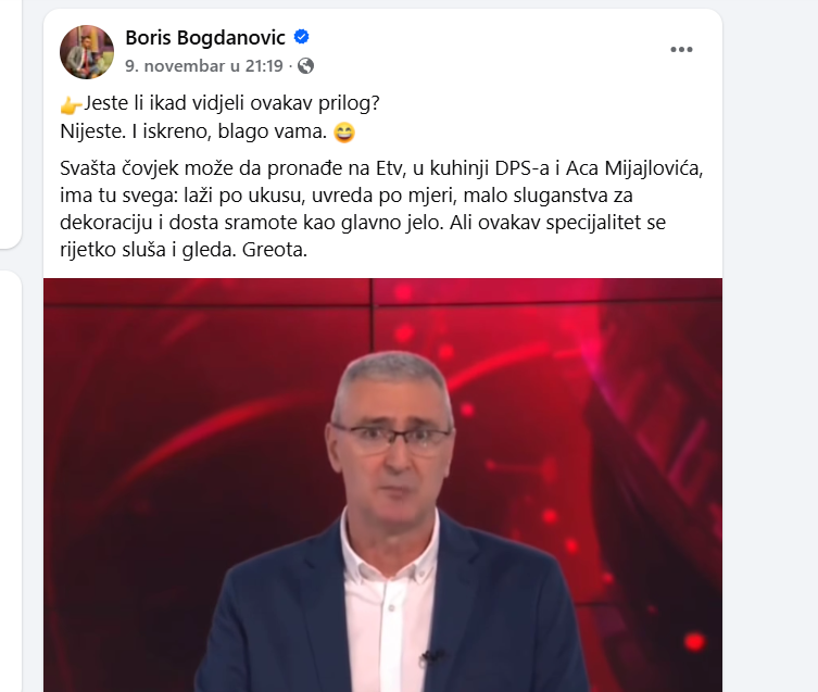 ANTIPROPAGANDA VLASTITE POLITIKE: Fejsbuk profil Borisa Bogdanovića, (Foto: Screenshot Portal ETV )