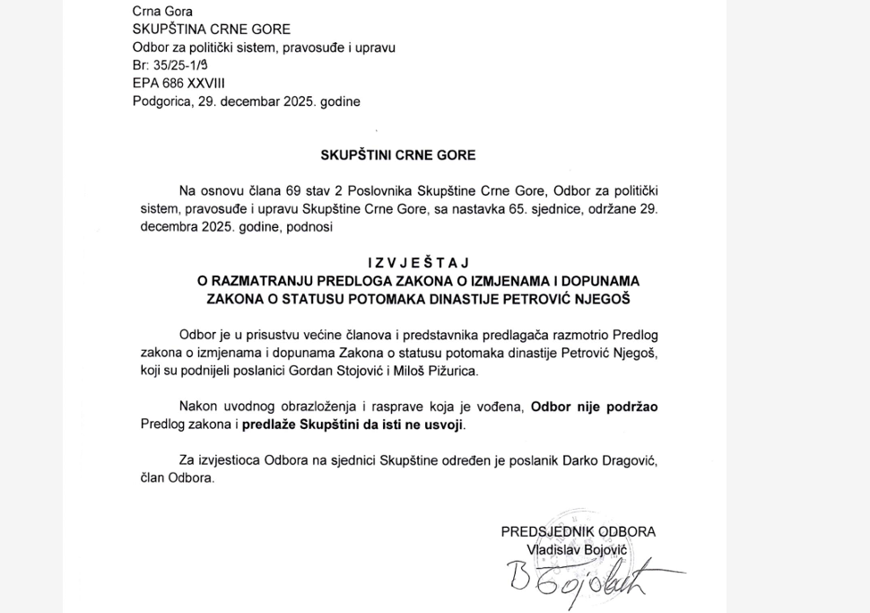 Odbor odbio prijedlog Zakona o statusu potomaka Petrovića