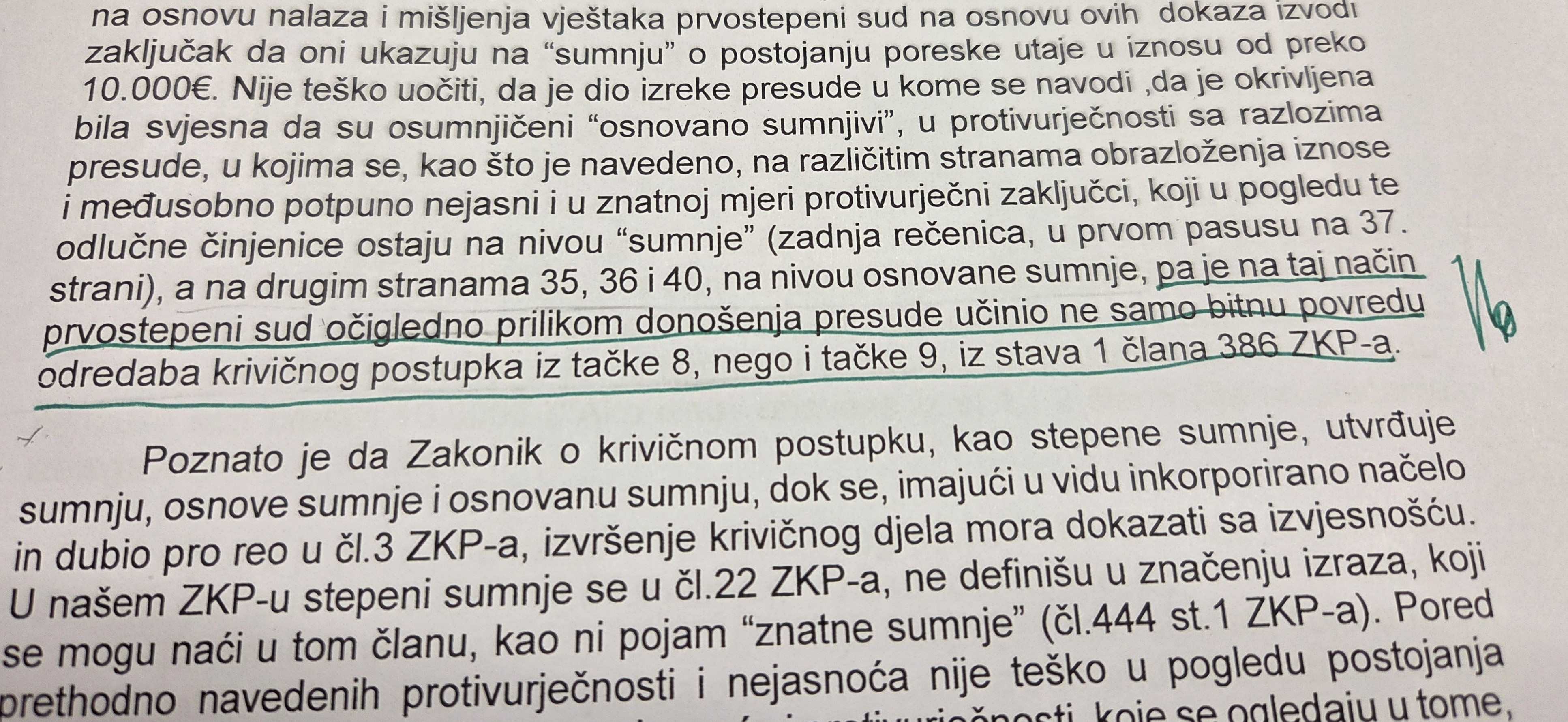 PRECIZNO OBRAZLOŽENJE KAKO JE VIŠI SUD KRŠIO ZAKON: Dio iz rješenja Apelacionog suda