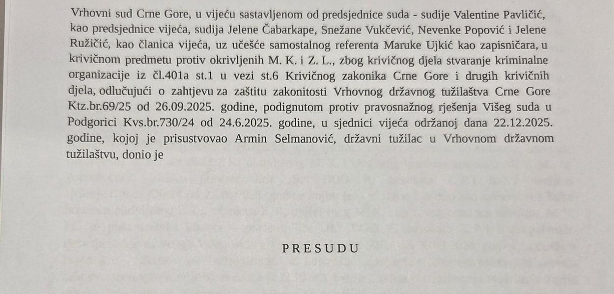 UDARAC ZA TUŽILAŠTVO: Presuda Vrhovnog suda (Foto: Portal ETV )