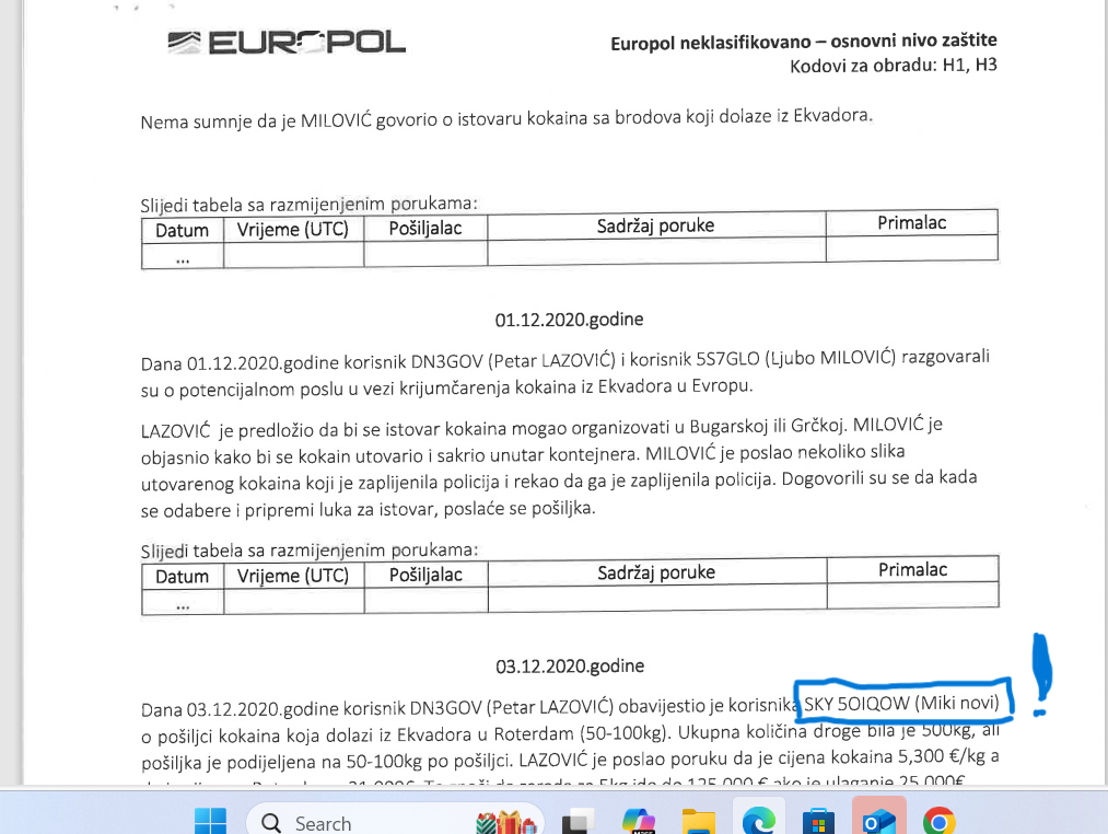 SPECIAL READING OF THE EUROPOL DOCUMENT: Detail where the nickname "Miki" and "New Mickey" are identified