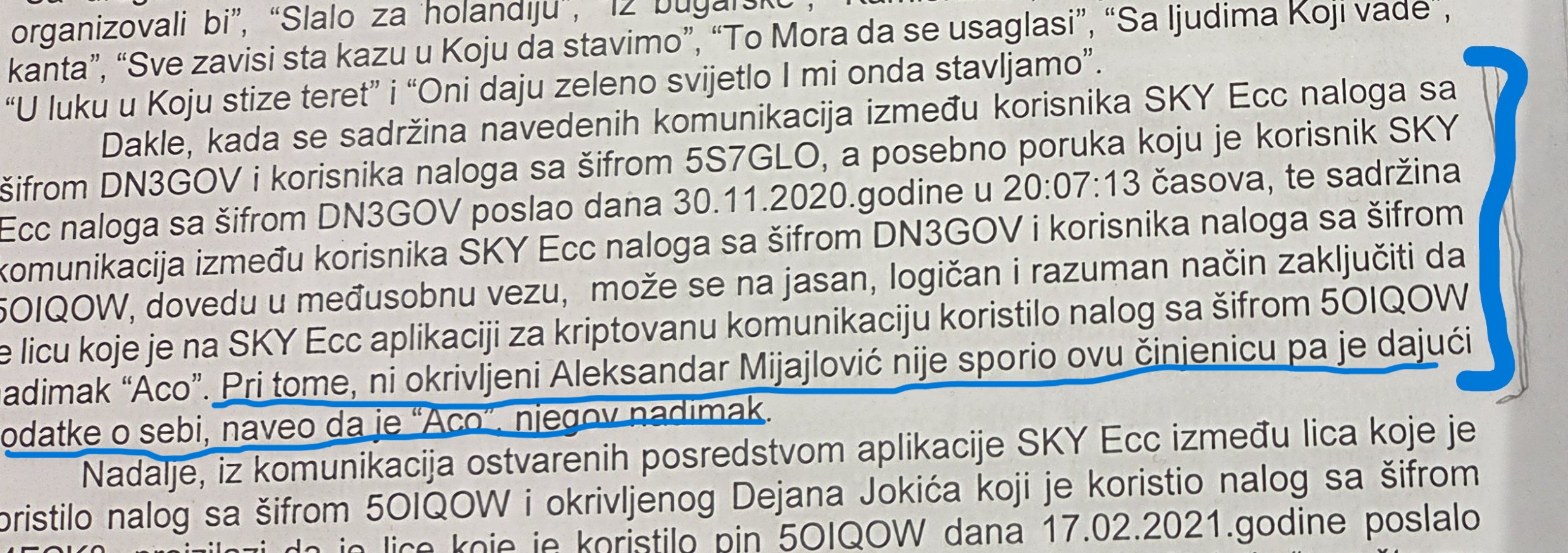 JUSTIFICATION FOR "RIPLI": Excerpt from the indictment that "explains" the origin of the nickname "Aco"