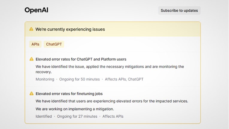 OpenAI obavijestio javnost o ozbiljnim tehničkim problemima