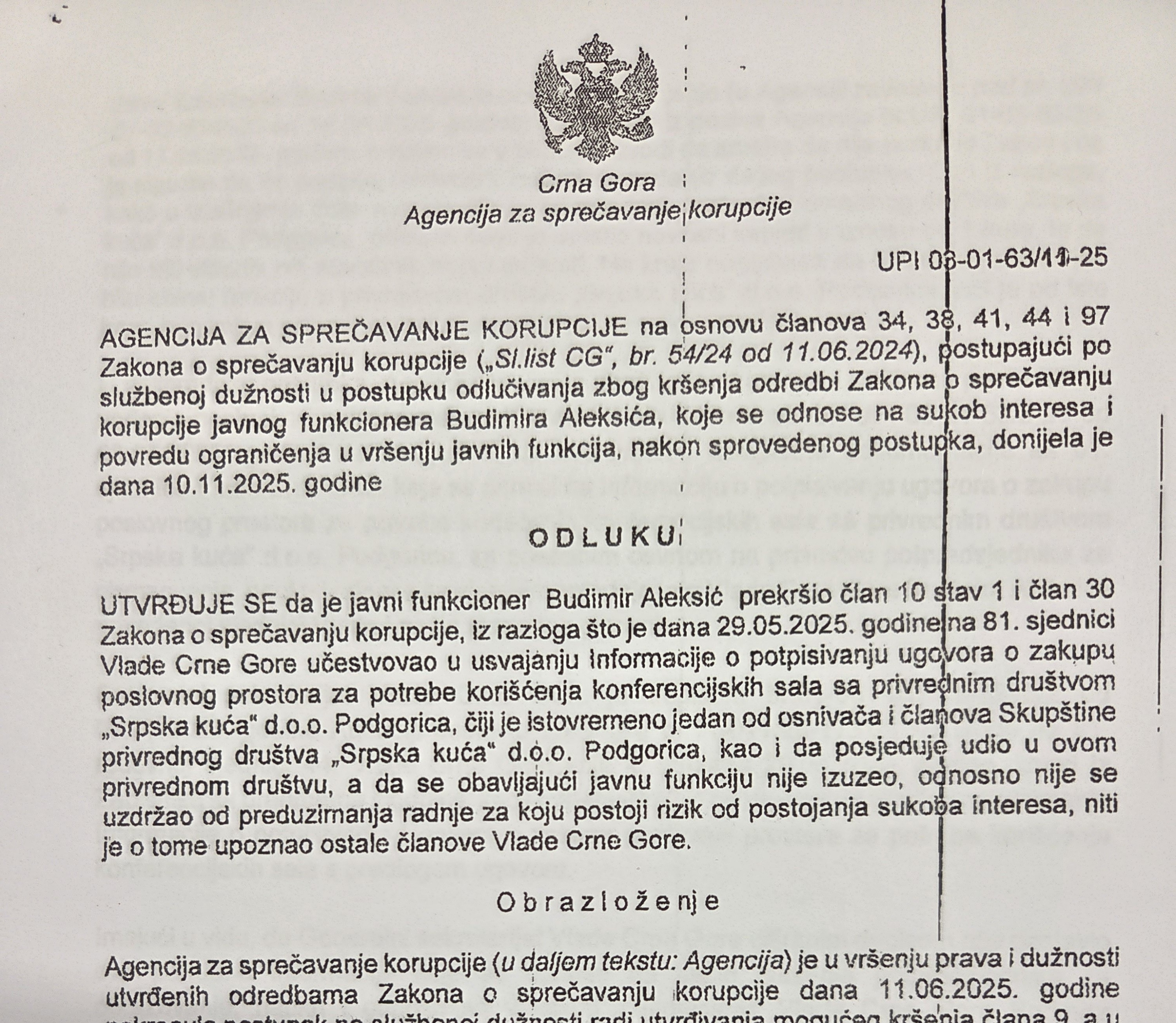 KRŠENJE ZAKONA: Naslovnica Odluke ASK-a