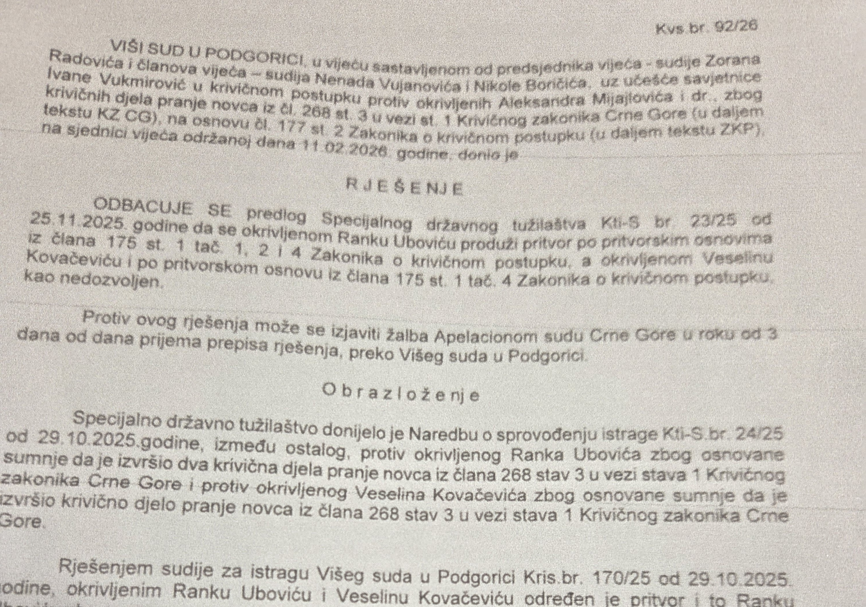 ODBACIVANJE I ZAHTJEVA SDT-A, ALI I ODLUKE APELACIONOG SUDA: Rješenje Višeg suda