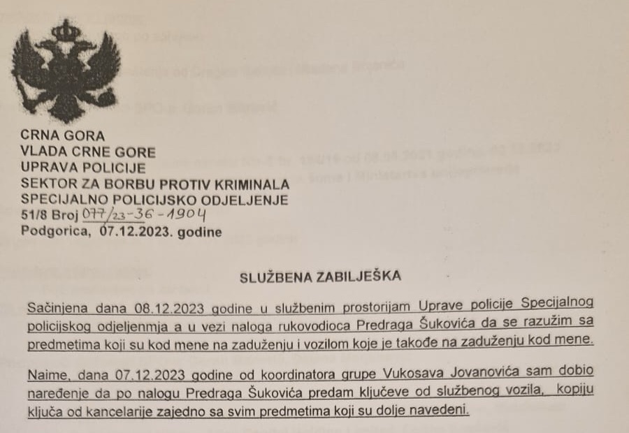 DOKAZ O PROGONU: Mitrovićeva službena zabilješka