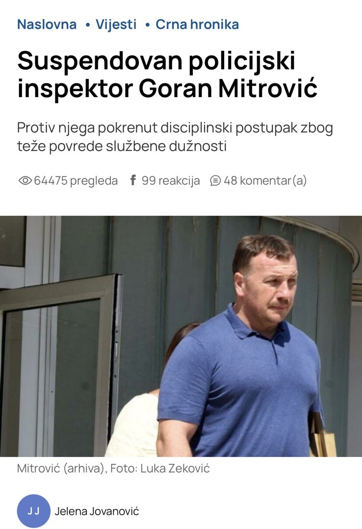 DOKAZ O ,,NEZAVISNOSTI MEDIJA": Screenshot objave na portalu ,,Vijesti"