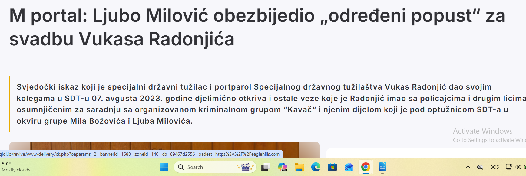 DEMANT NOVOVIĆEVOG DEMANTA: Medijska objava Radonjićevog iskaza