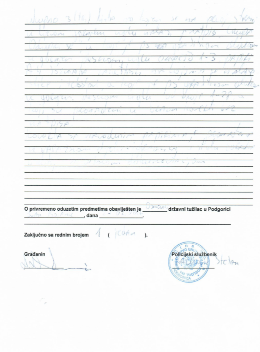 Potvrda o privremeno oduzetim predmetima