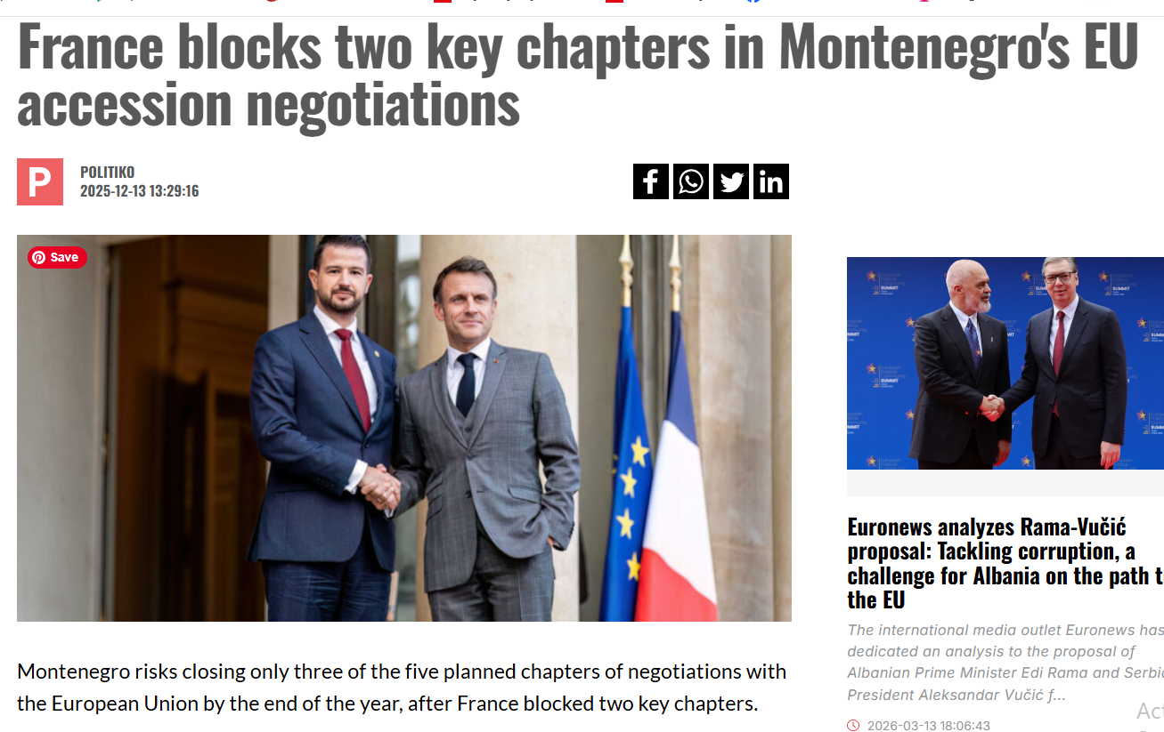 PARIZ NE VJERUJE PODGORICI: Naslovnica Politika