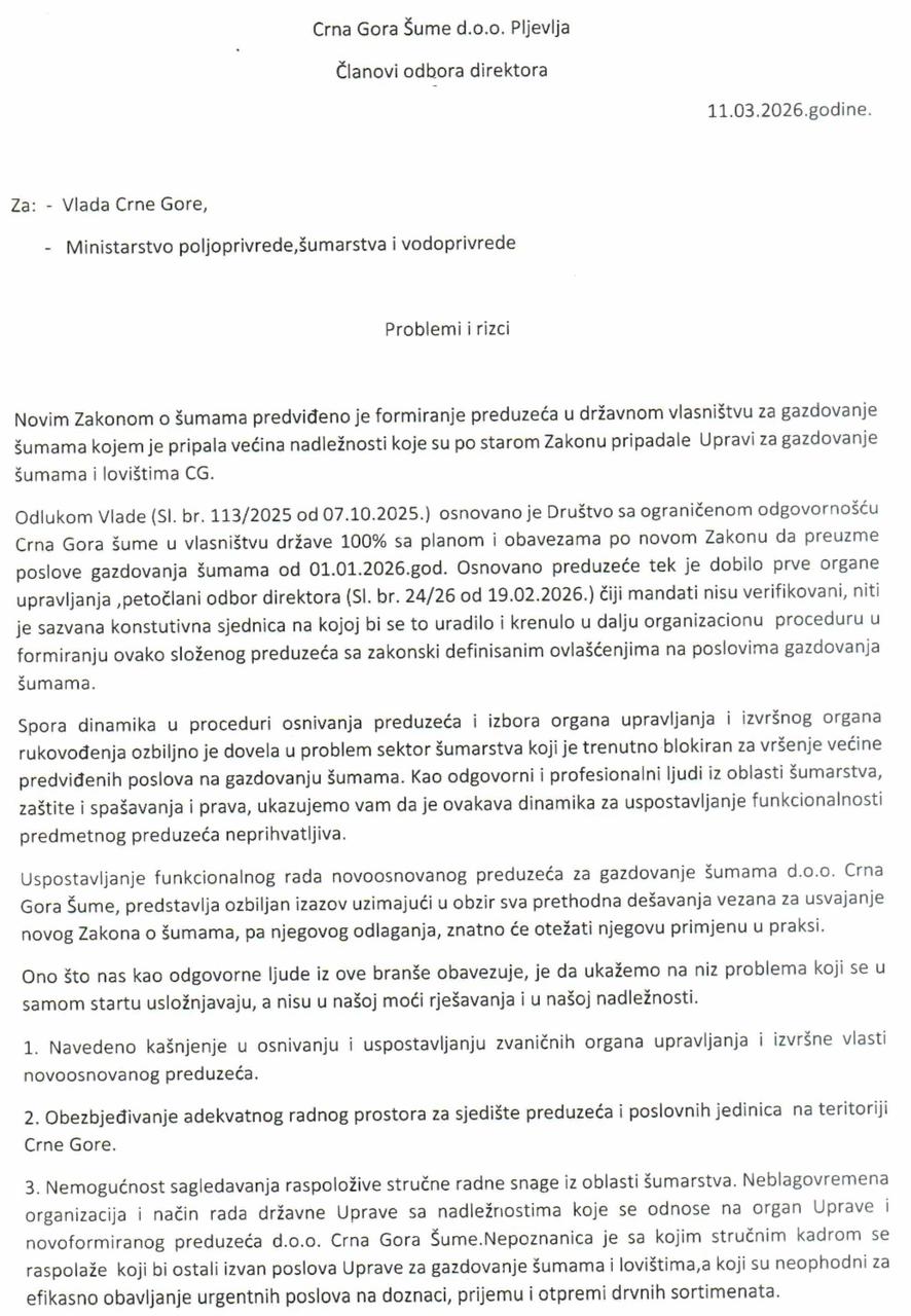 Dopis odbora direktora