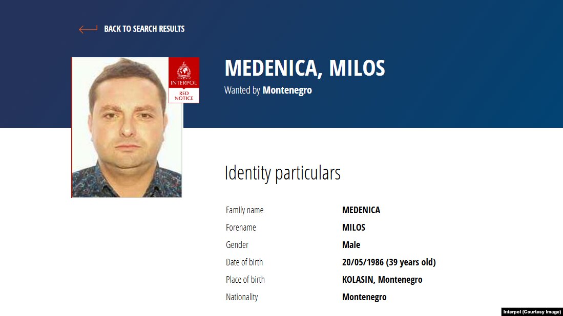 Miloš Medenica na potjernici Interpola