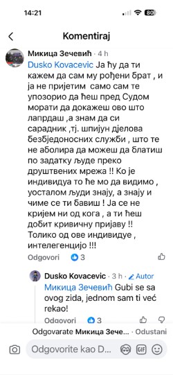 prijetnje Dušku Kovačeviću