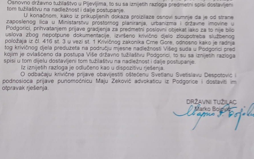 NEMA ELEMENATA TEŠKOG KRIVIČNOG DJELA: Detalj iz Rješenja tužioca Marka Bojovića