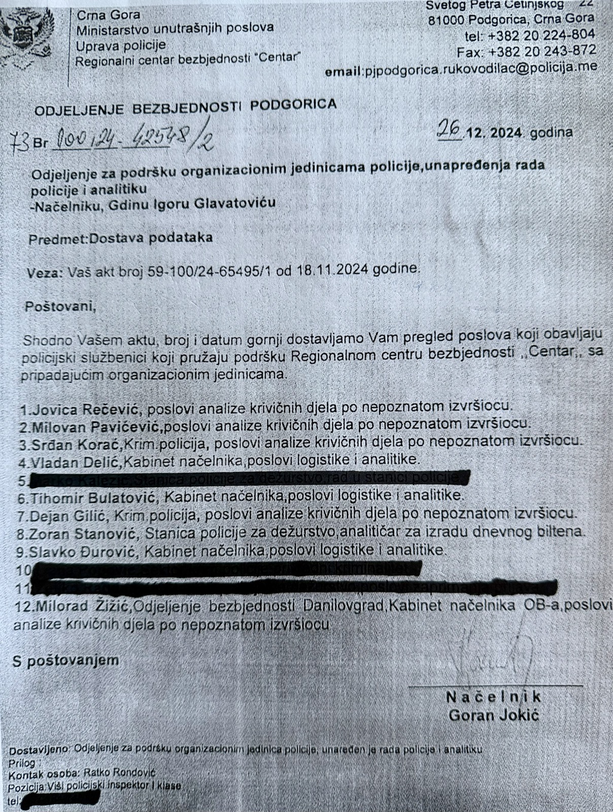 Letter from Goran Jokić