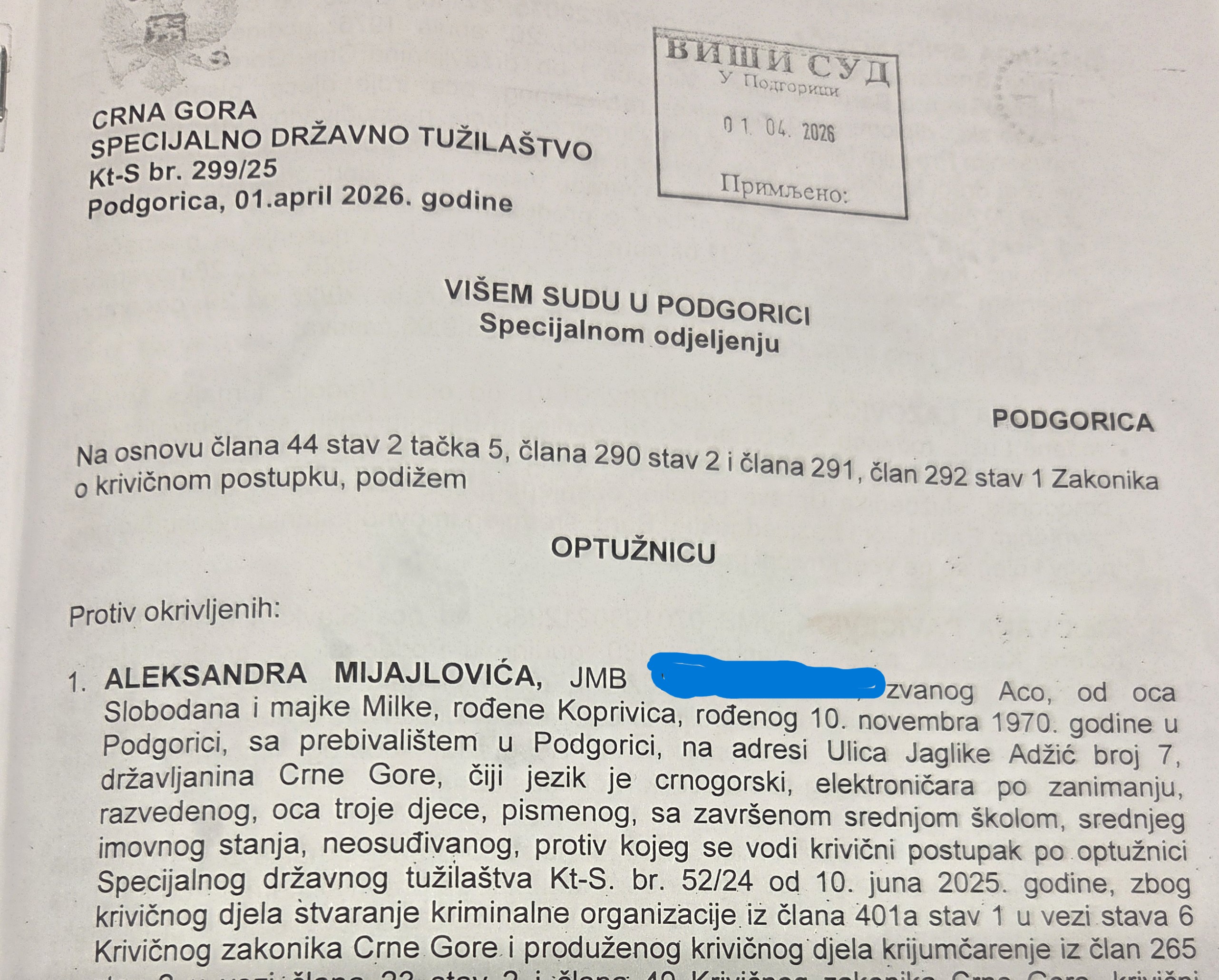 Cover page of the April 1 indictment