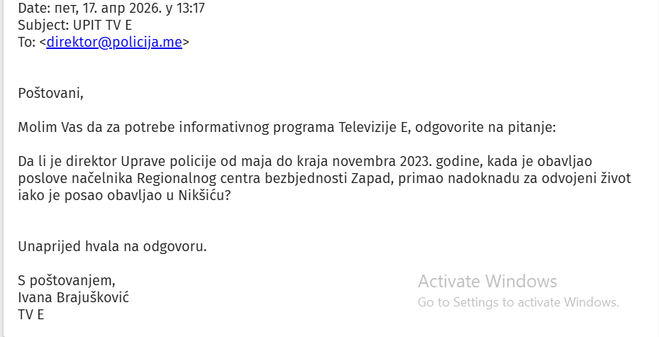 UZALUDAN UPIT: Pitanje Televizije E za direktora Uprave policije 