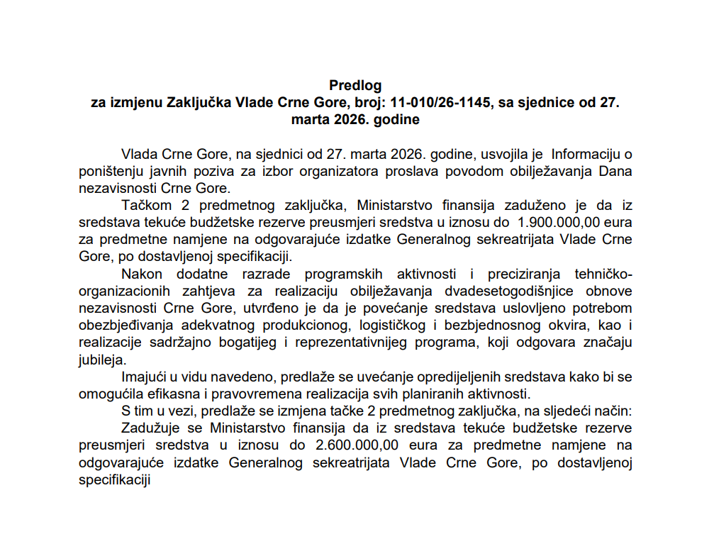 Prijedlog koji je Vlada usvojila