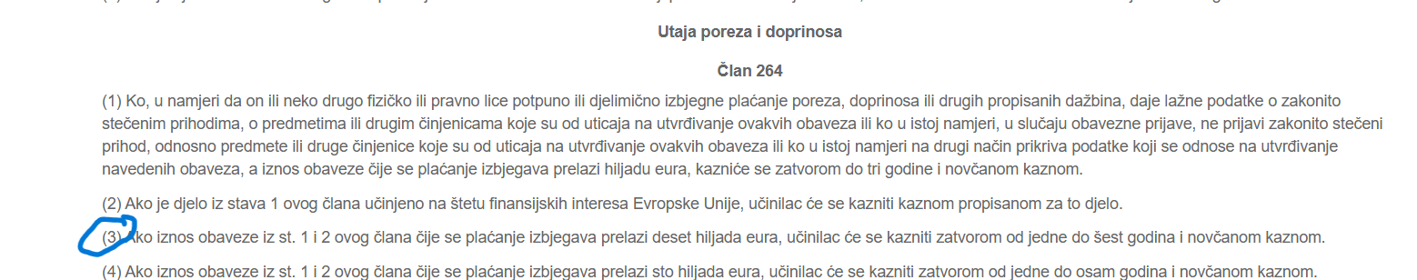SREDSTVO : Član 264 Krivičnog zakonika koji u trećem stavu određuje kaznu zatvora