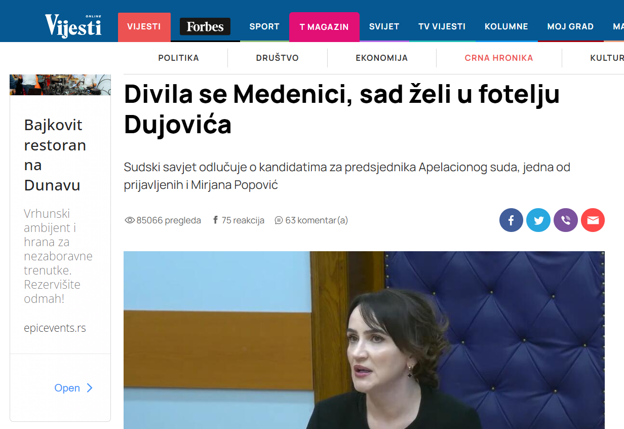 TARGETIRANJE PREKO MEDIJA: Tekst iz ,,Vijesti" koji pominje Lidija Mitrović u krivičnoj prijavi 