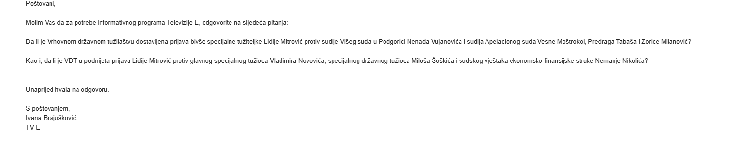 ZA SADA BEZ ODGOVORA: Pitanja upućena Vrhovnom državnom tužilaštvu