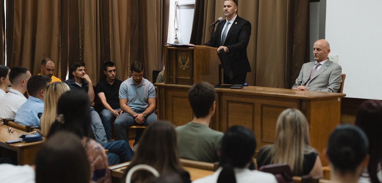 Lazar Šćepanović na Pravnom fakultetu (Foto: Uprava policije)