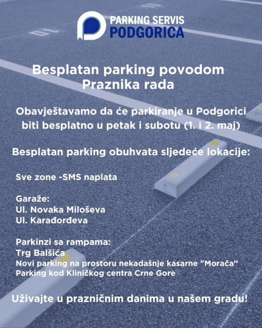 Obavještenje o besplatnom parkingu (Foto: Parking servis)