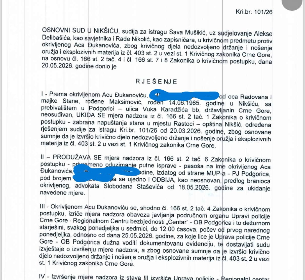 Rješenje Osnovnog suda u Nikšiću