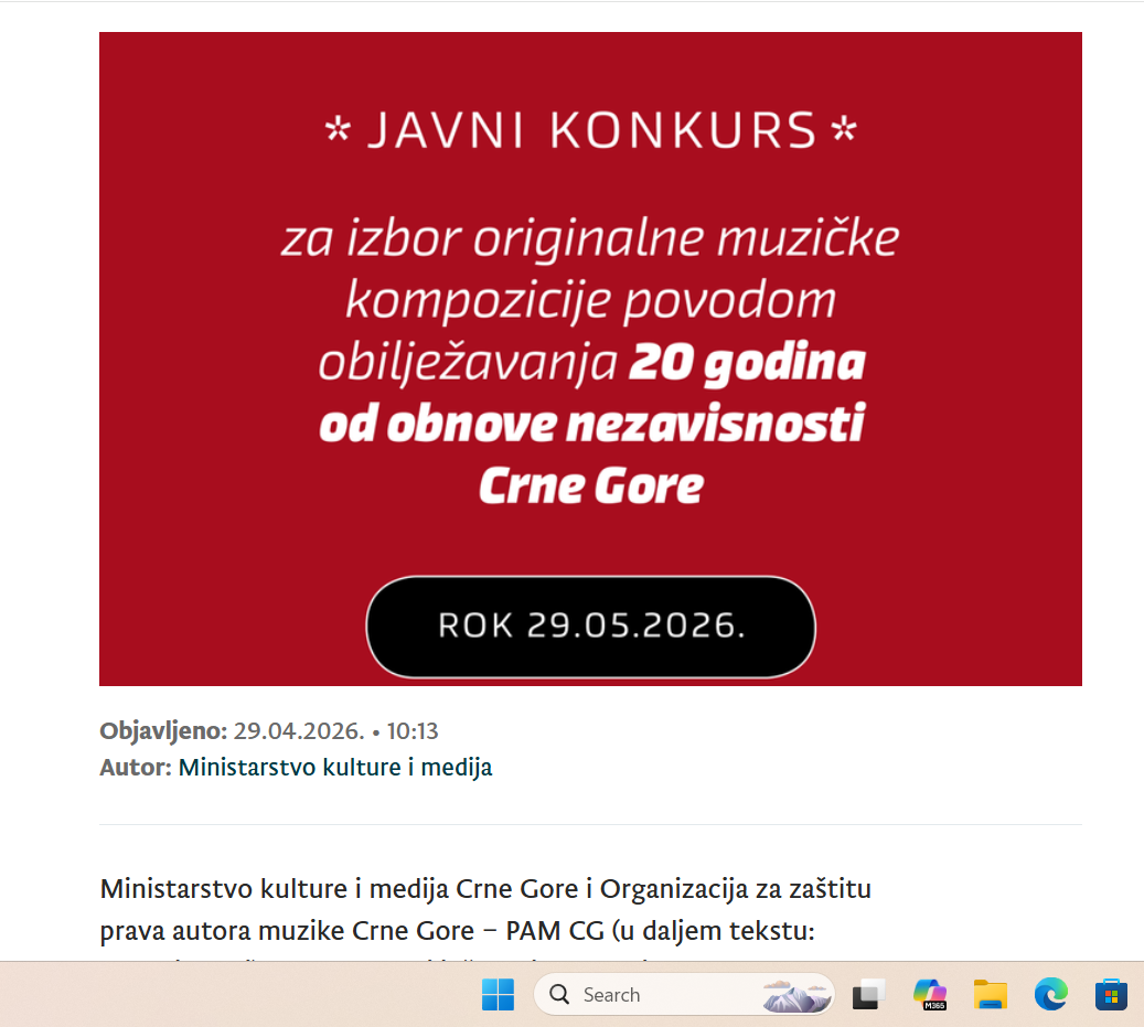 KAŠNJENJE NA KAŠNJENJE: Prva objava na sajtu Ministarstva kulture i medija 