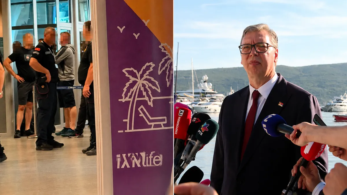 RAZOTKRIVANJE IMPERIJALNE POLITIKE: Vučićevi lojalisti na Aerodromu u Tivtu i Vučić na Samitu EU (Foto: UGC)