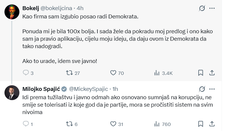 Prepiska na mreži X (Foto: screenshot)