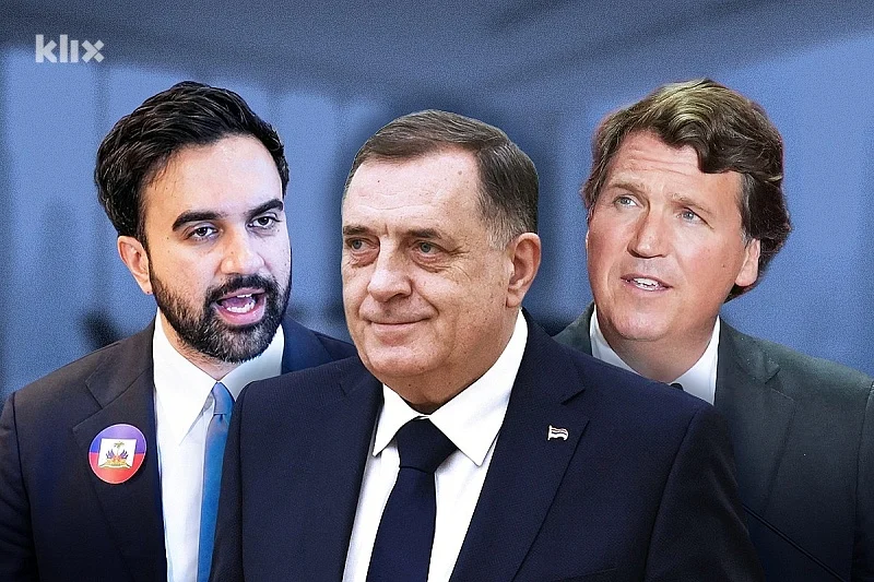 Zohran Mamdani, Milorad Dodik i Taker Karlson (Dodik je islamofobiju pretvorio u svoje glavno političko oružje)  (Foto: A.L/ Klix.ba))