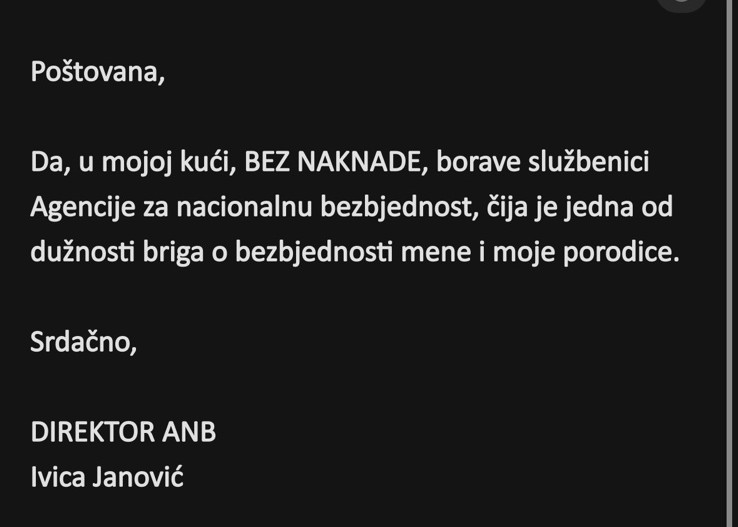 ODGOVOR IZ VRHA ANB-A: Janovićev mejl Televiziji E