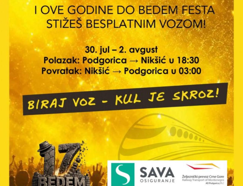 Fotografija uz vijest: Besplatan voz za posjetioce Bedem festa u okviru kampanje „Biram voz, kul je skroz“