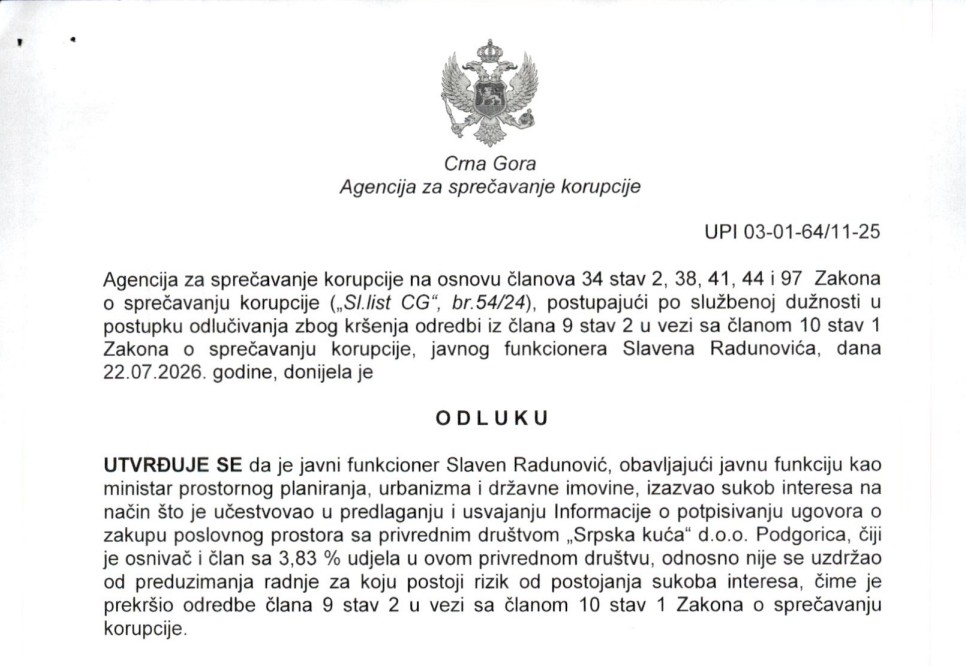 ASK Radunović odluka