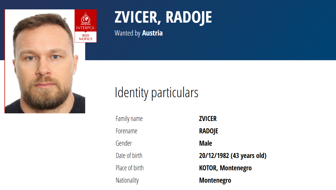 Radoje Zvicer potjernica