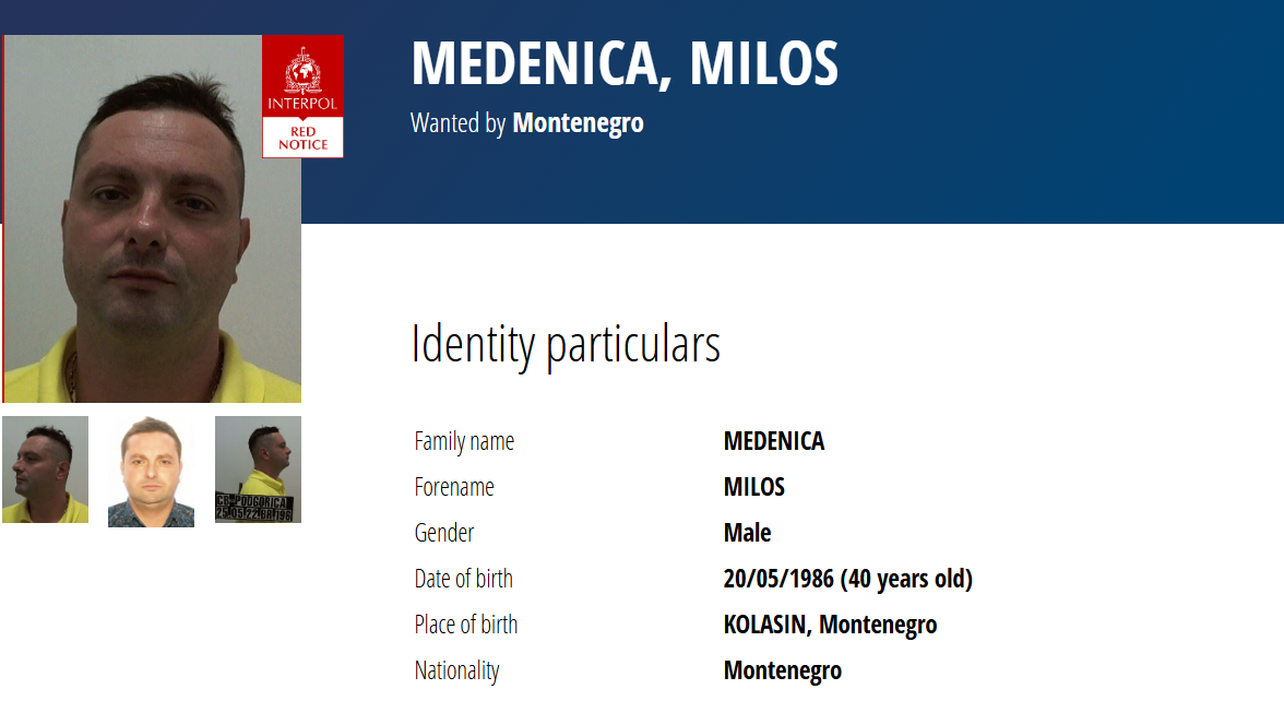 Miloš Medenica, potjernica