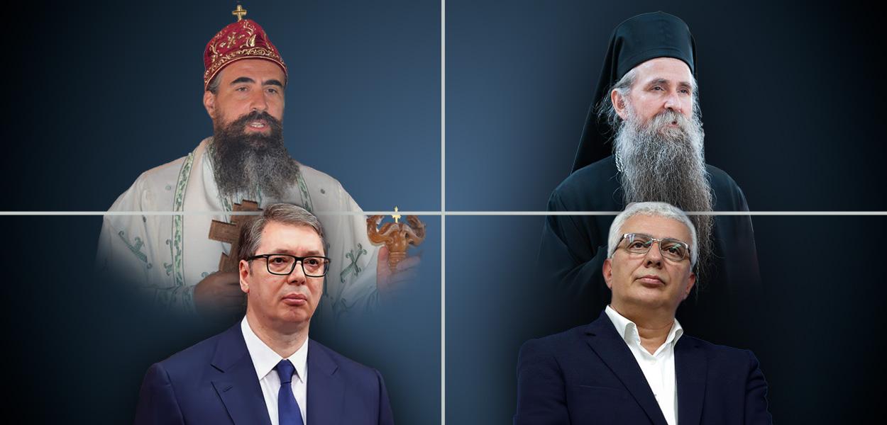 RASKOL ILI SAMO SUKOB INTERESA: Metodije OStojić, Joanikije Mićović, Aleksandar Vučić i Andrija Mandić (Foto: ILUSTRACIJA: Portal ETV )