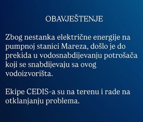 Obavještenje podgoričkog Vodovoda