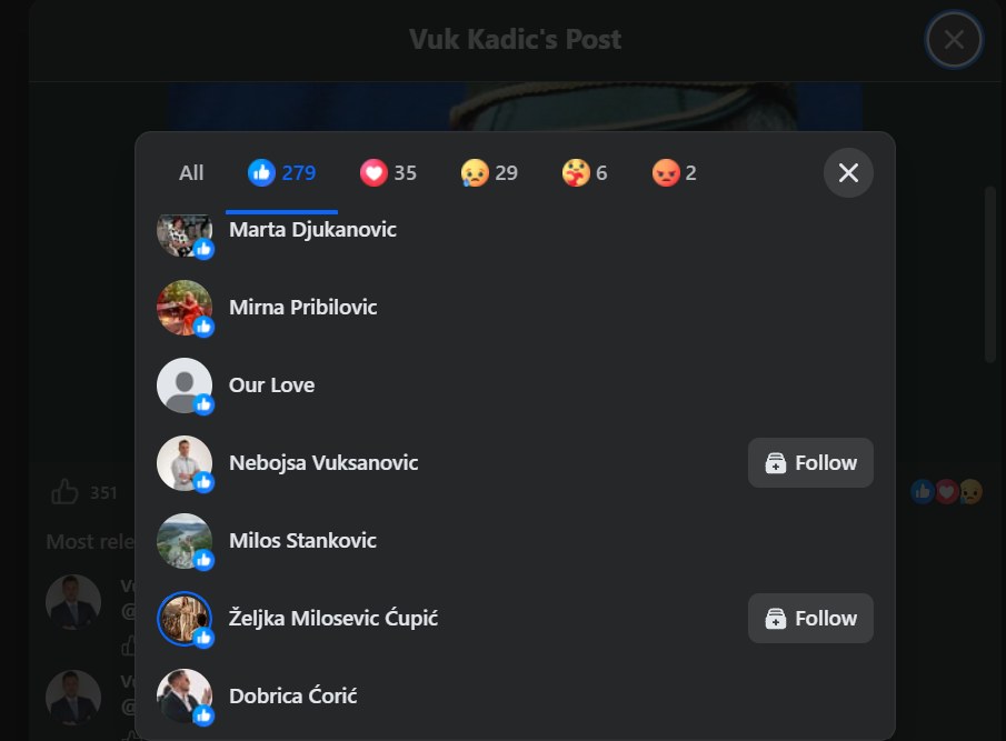 Lajkovi na objavu Vuka Kadića