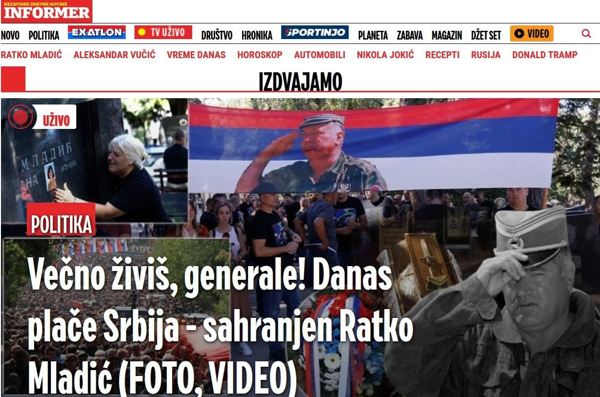 Režimski mediji o sahrani Mladića